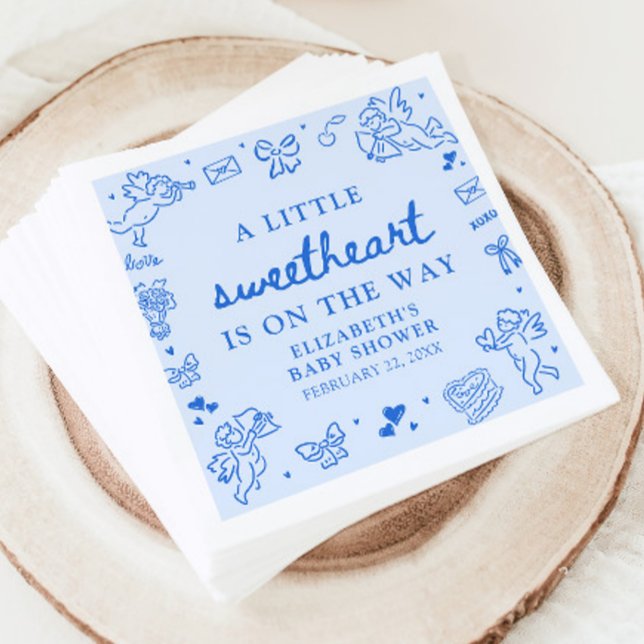 Hand Drawn Valentine Little Sweetheart Baby Shower Pappersservett (Hand Drawn Valentine Little Sweetheart Baby Shower Napkins)