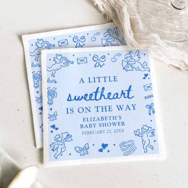 Hand Drawn Valentine Little Sweetheart Baby Shower Pappersservett (Hand Drawn Valentine Little Sweetheart Baby Shower Napkins)