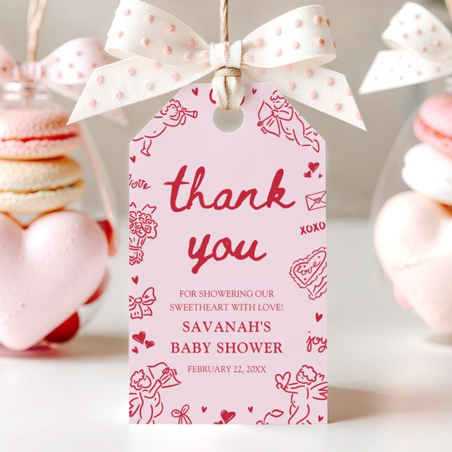 Hand Drawn Valentine Little Sweetheart Baby Shower Presentetikett (Hand Drawn Valentine Little Sweetheart Baby Shower)