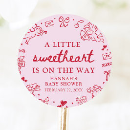 Hand Drawn Valentine Little Sweetheart Baby Shower Runt Klistermärke