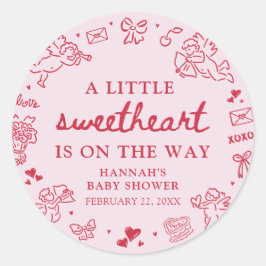 Hand Drawn Valentine Little Sweetheart Baby Shower Runt Klistermärke