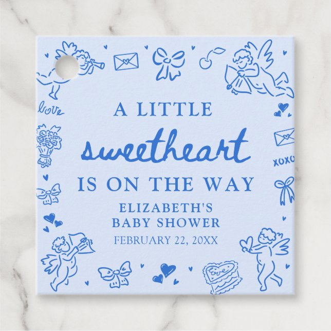 Hand Drawn Valentine Little Sweetheat Baby Shower Gåvor Etiketter (Framsida)