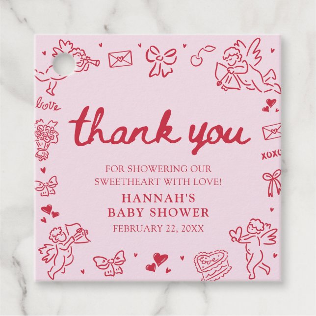 Hand Drawn Valentine Little Sweetheat Baby Shower Gåvor Etiketter (Framsida)