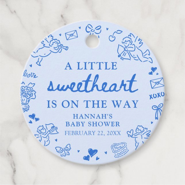Hand Drawn Valentine Little Sweetheat Baby Shower Gåvor Etiketter (Framsida)