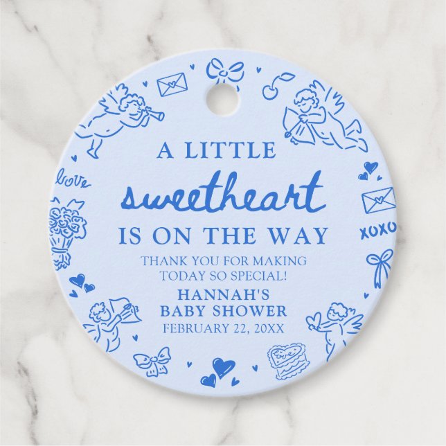 Hand Drawn Valentine Little Sweetheat Baby Shower Gåvor Etiketter (Framsida)