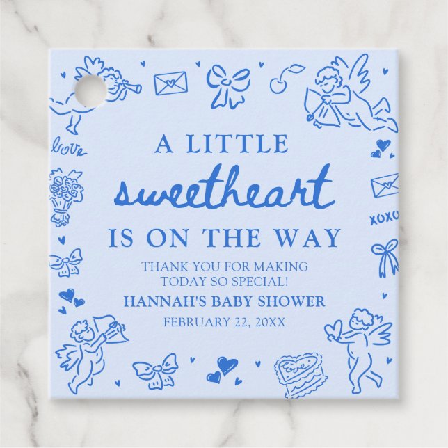 Hand Drawn Valentine Little Sweetheat Baby Shower Gåvor Etiketter (Framsida)