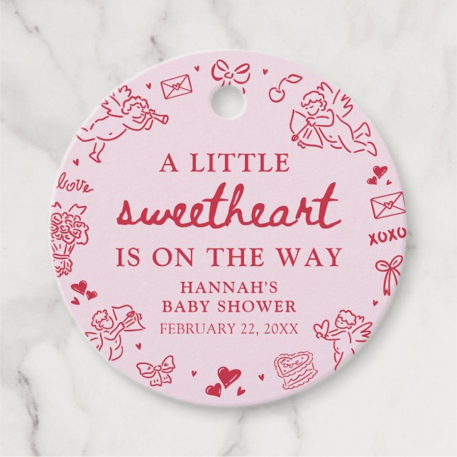 Hand Drawn Valentine Little Sweetheat Baby Shower Gåvor Etiketter (Framsida)