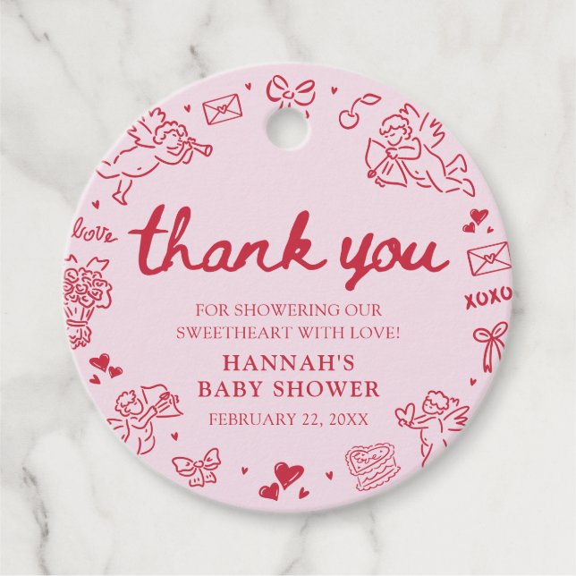 Hand Drawn Valentine Little Sweetheat Baby Shower Gåvor Etiketter (Framsida)
