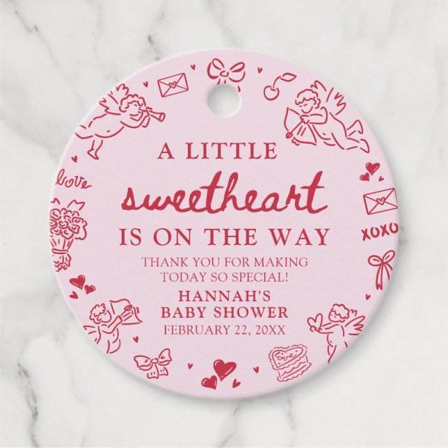 Hand Drawn Valentine Little Sweetheat Baby Shower Gåvor Etiketter (Framsida)