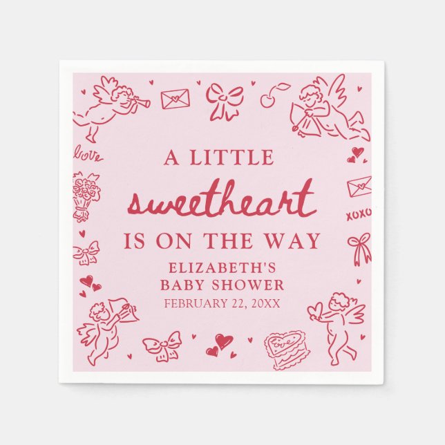 Hand Drawn Valentine Little Sweetheat Baby Shower Pappersservett (Framsidan)