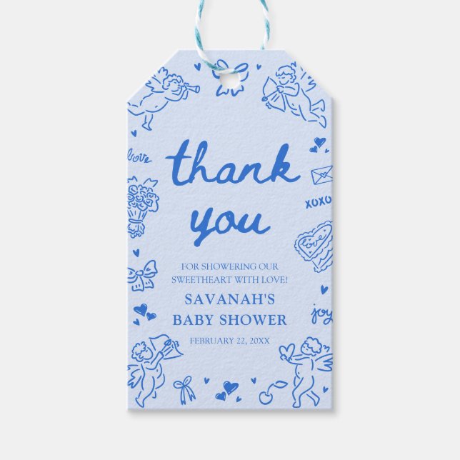 Hand Drawn Valentine Little Sweetheat Baby Shower Presentetikett (Framsidan)