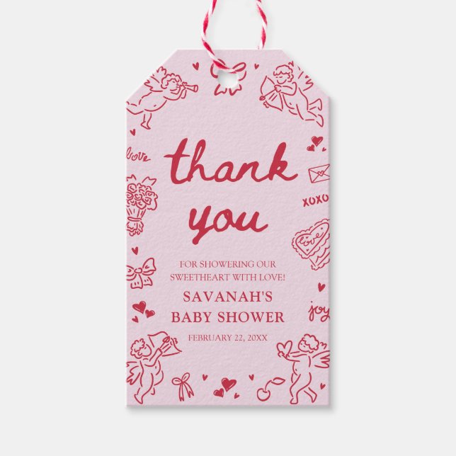 Hand Drawn Valentine Little Sweetheat Baby Shower Presentetikett (Framsidan)