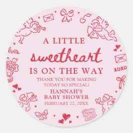 Hand Drawn Valentine Little Sweetheat Baby Shower Runt Klistermärke