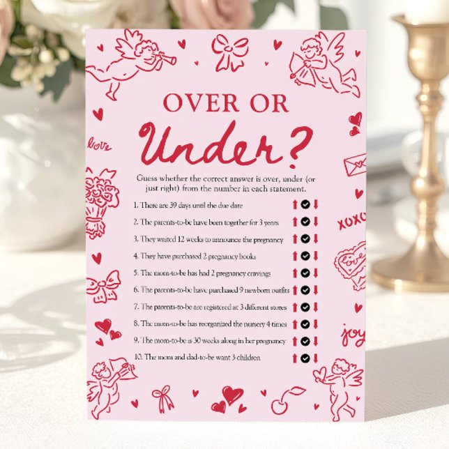 Hand Drawn Valentine Over Or Under Baby Shower Inbjudningar (Hand Drawn Valentine Over Or Under Baby Shower Game)