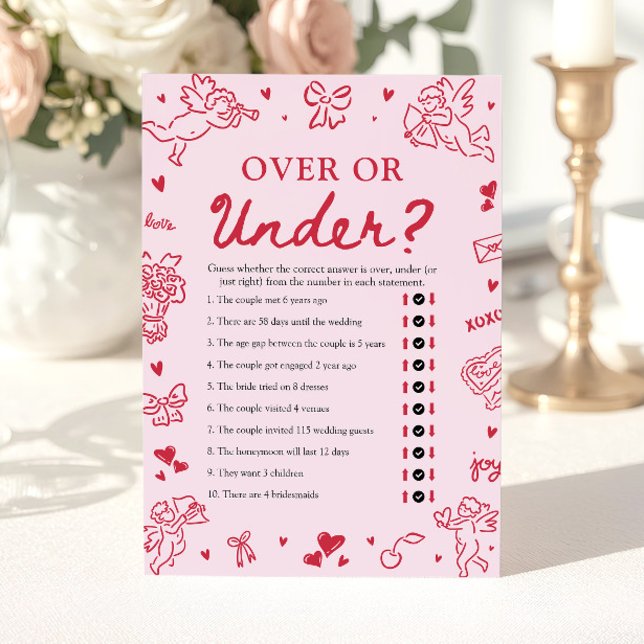 Hand Drawn Valentine Over Or Under Bridal Shower  Inbjudningar (Hand Drawn Valentine Over Or Under Bridal Shower Game)