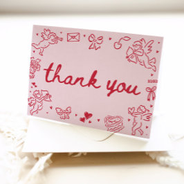 Hand Drawn Valentine Sweetheart Thank you card Tack Kort