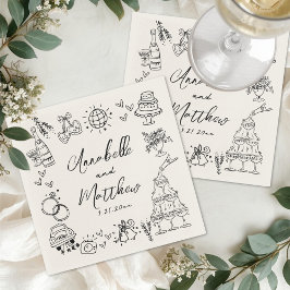 Hand Drawn Vintage Whimsical Wedding Pappersservett