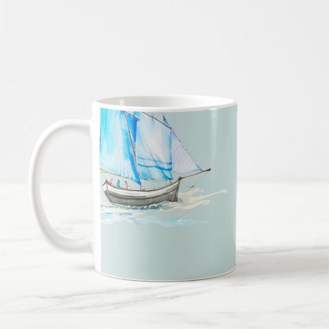 hand drawn watercolor sailboat illustrationsailboa kaffemugg (Vänster)