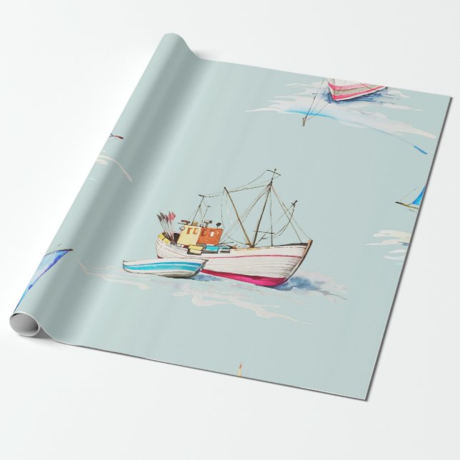 hand drawn watercolor sailboat illustrationsailboa presentpapper (Utrullad)