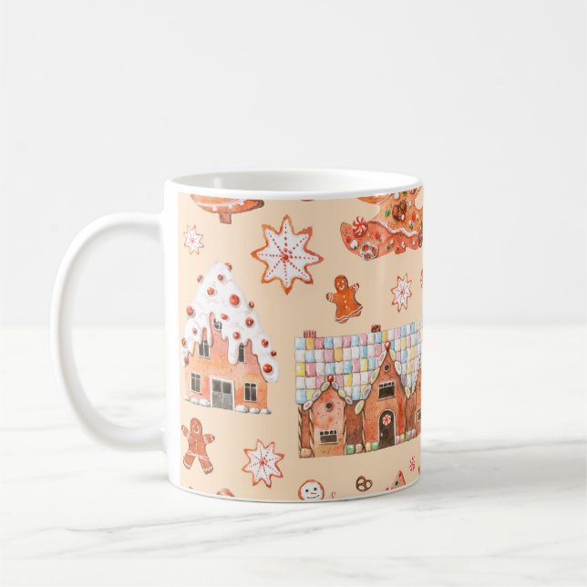 Hand drawn watercolour seamless pattern of gingerb kaffemugg (Vänster)