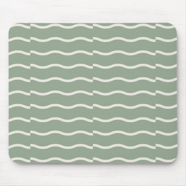 Hand-Drawn Wavy Ticking Stripe | Pale Sage Musmatta (Framsidan)