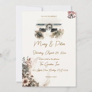 Hand drawn wedding invitation floral beach inbjudningar