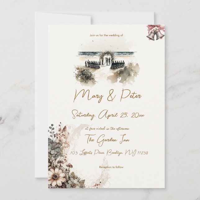 Hand drawn wedding invitation floral beach inbjudningar (Framsida)