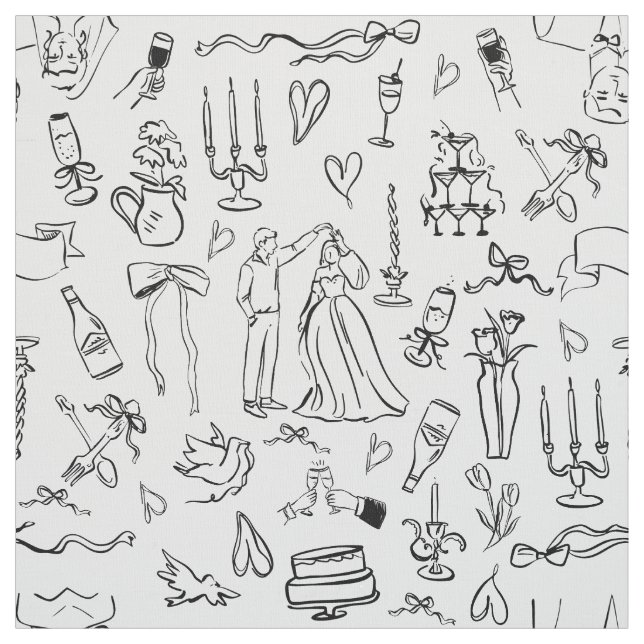 hand drawn wedding marriage bridal toile tyg (Provkarta)