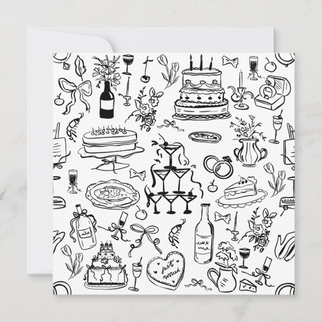 hand drawn wedding marriage champagne fountain inbjudningar (Framsida)