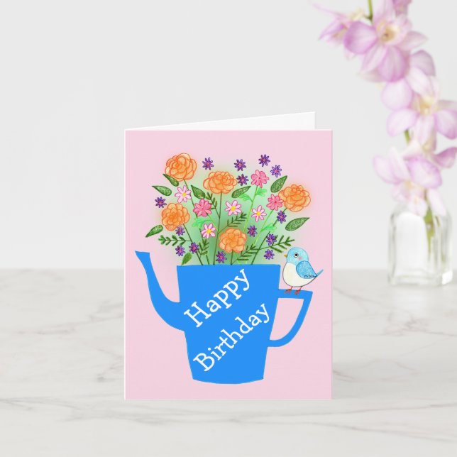 Hand-Drawn Whimsical Art Custom Birthday Kort (Orkide)