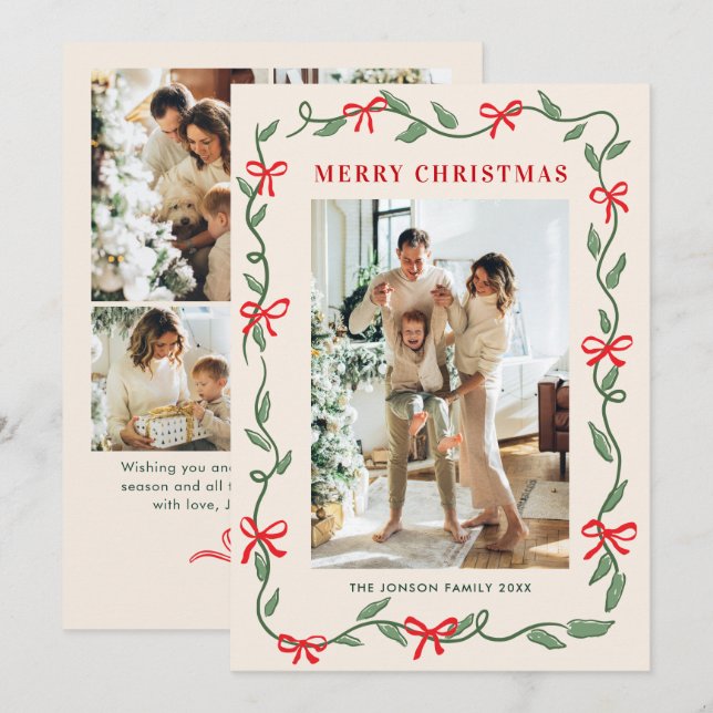 Hand Drawn Whimsical Boho Christmas 5 Photo Julkort (Fram/baksida)