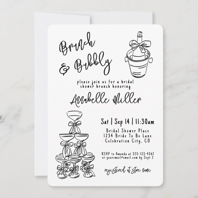 Hand Drawn Whimsical Bridal Shower Inbjudningar (Framsida)