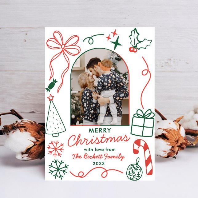 Hand Drawn Whimsical Christmas Photo Arch Julkort (Skapare uppladdad)