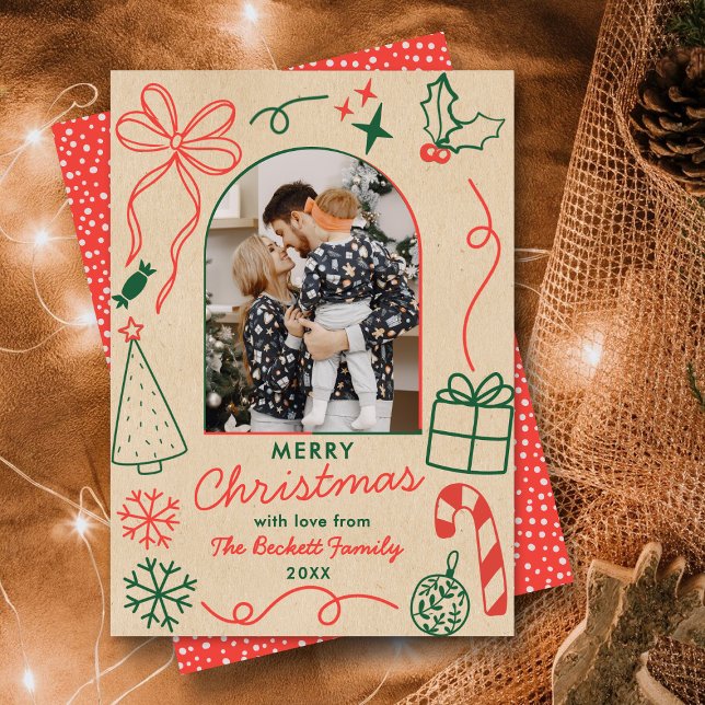 Hand Drawn Whimsical Christmas Photo Arch Kraft Julkort (Skapare uppladdad)