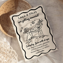 Hand Drawn Whimsical cosmic moon wedding invite Spara Datumet