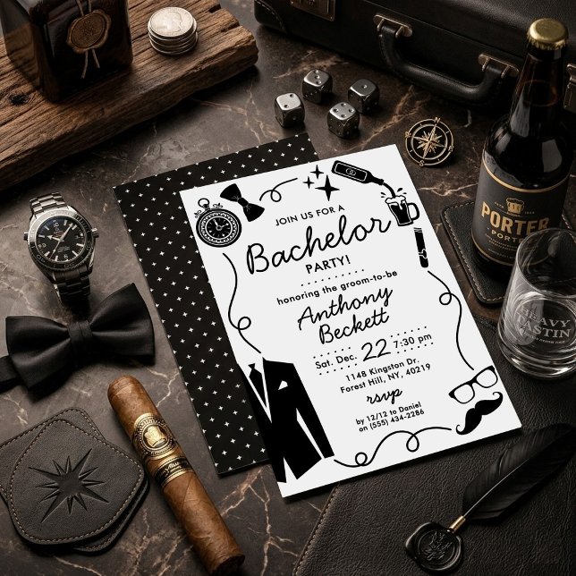 Hand Drawn Whimsical Doodles Bachelor Party Inbjudningar (Skapare uppladdad)