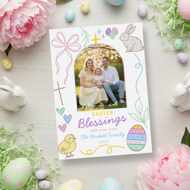 Hand Drawn Whimsical Easter Photo Arch Julkort (Skapare uppladdad)