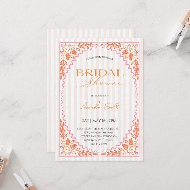 Hand Drawn Whimsical Flower Bridal shower Inbjudningar (Fram/Back In Situ)