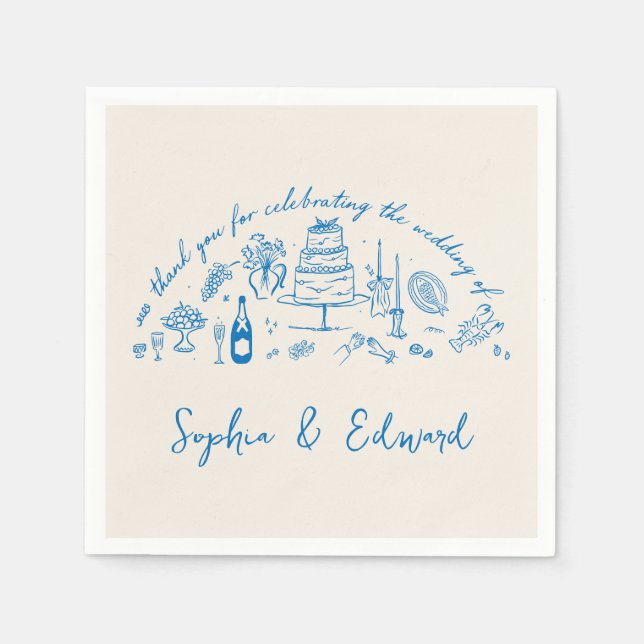 Hand-drawn whimsical line art wedding style pappersservett (Framsidan)