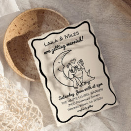 Hand Drawn Whimsical Moon wedding invitation Spara Datumet