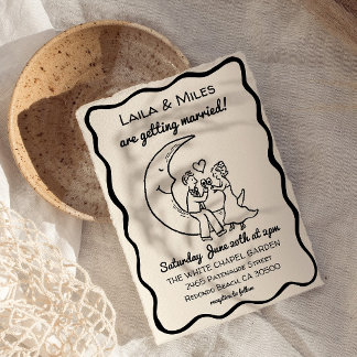 Hand Drawn Whimsical Moon wedding invitation Spara Datumet