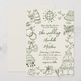Hand Drawn Whimsical Retro Wedding Inbjudningar