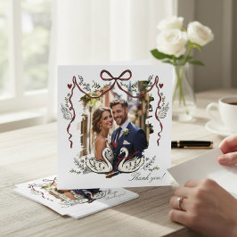 Hand Drawn Whimsical Swans Photo Card Thank You Tack Kort