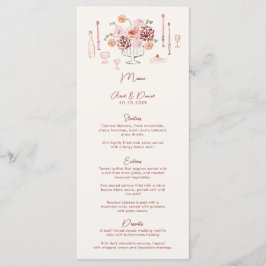 Hand Drawn Whimsical Tabletop Burgundy Wedding Meny