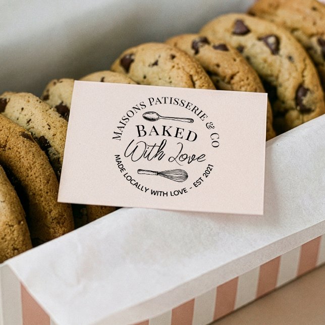 Hand Drawn Whisk Spoon Baked With Love Bakery Stämpel (Hand Drawn Whisk Spoon Baked With Love Bakery Rubber Stamp)