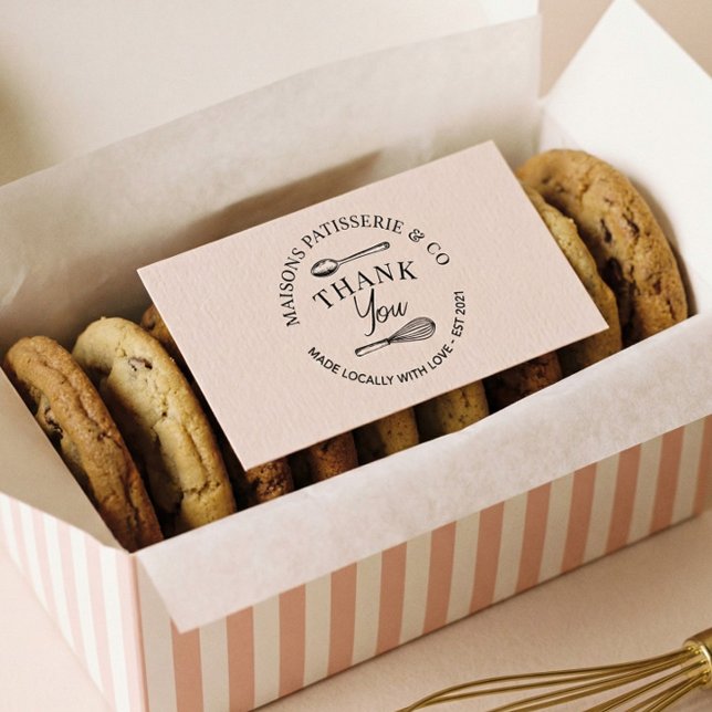 Hand Drawn Whisk Spoon Bakery Business Thank You Stämpel (Hand Drawn Floral Cupcake Shop Bakery Business Rubber Stamp)