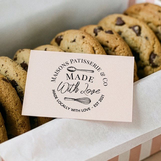 Hand Drawn Whisk Spoon Made With Love Bakery Stämpel (Hand Drawn Whisk Spoon Made With Love Bakery Rubber Stamp)