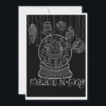 Hand-Drawn White Ink Snow Globe Christmas Holiday  Julkort<br><div class="desc">Celebrate the holidays with a touch of nostalgia! The design showcases a whimsical snow globe filled with a cozy winter cottage, surrounded by festive ornaments in a unique, intricate style. The bold contrast and charming, imperfect lines bring a warm, handcrafted feel to your Christmas greetings. Perfect for those who love...</div>