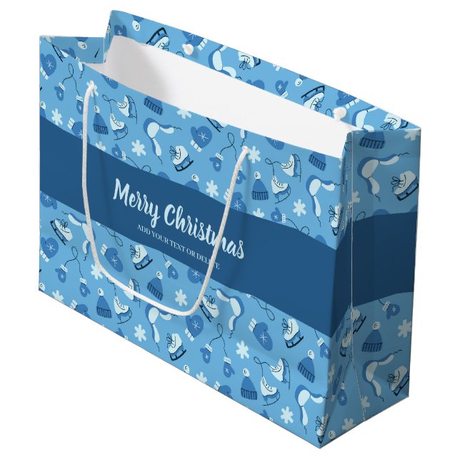 Hand Drawn Winter Pattern Blue Large Gift Bag (Framsidan Vinklad)