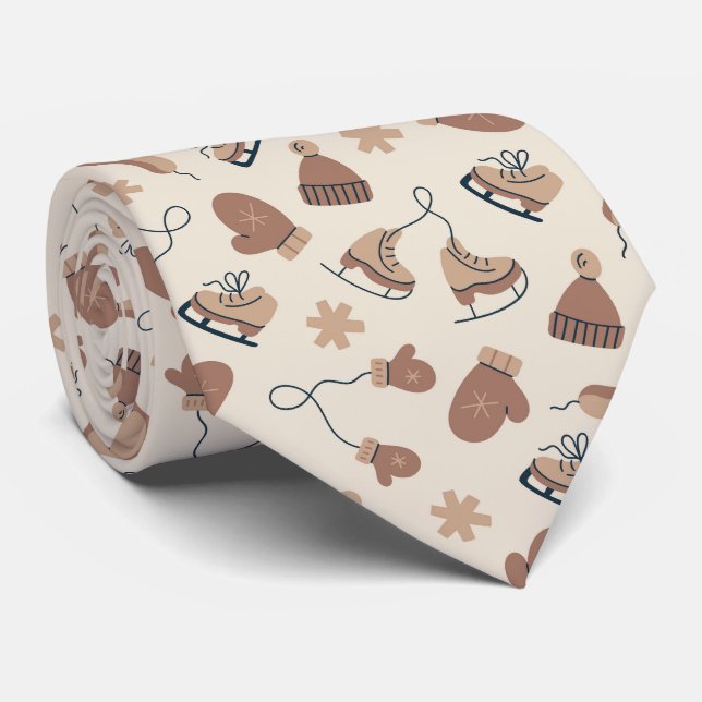 Hand Drawn Winter Print Brown Neck Tie Slips (Rullad)
